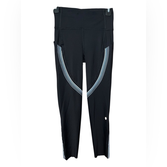 Lululemon Fast and Free Crop 21” – Black with Reflective Stripes, Size 4 - Picture 3 of 3